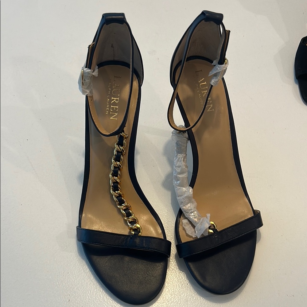 Ralph Lauren Black Heels with Gold Chain